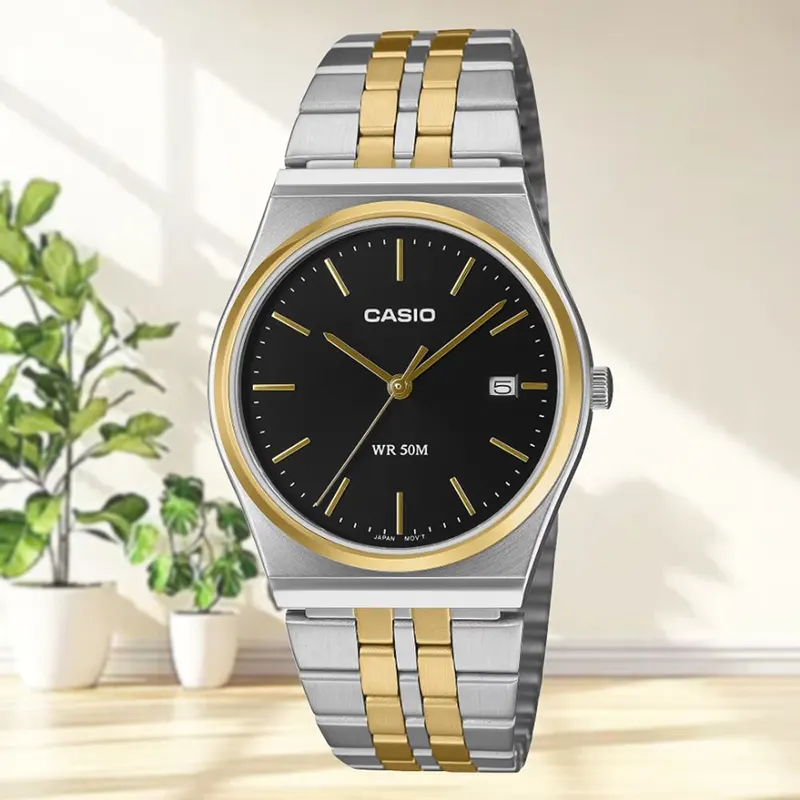 Casio Japan Enticer Black Dial Two-tone Men's Watch- MTP-B145SG-1AV